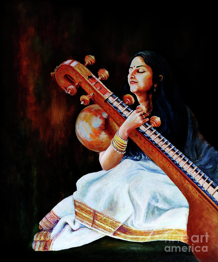 lady playing veena painting