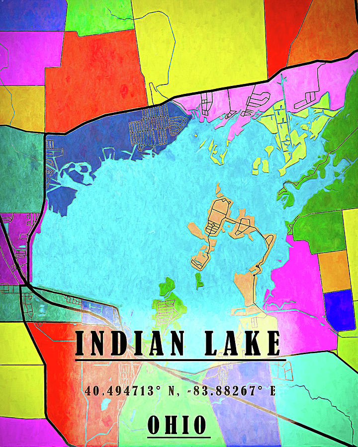 Indian Lake Ohio Color Map Digital Art by Dan Sproul