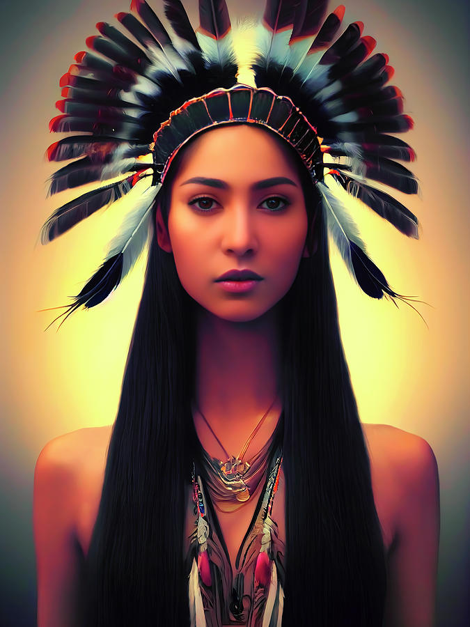 Feather Painting - Indian Princess 4 by Yontartov