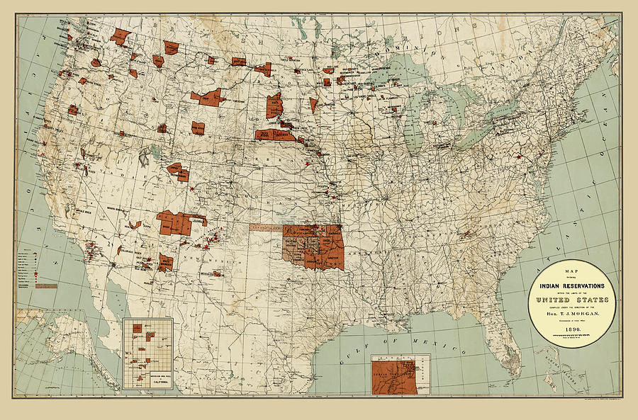 Indian Reservations within the United States Map 1890 Photograph by Phil Cardamone
