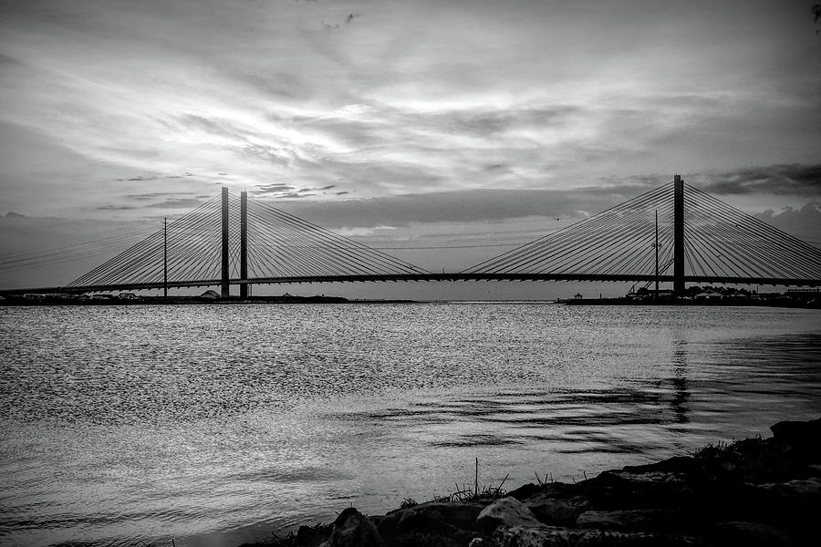 Indian River Bridge Black and White Sunrise Photograph by Bill Swartwout