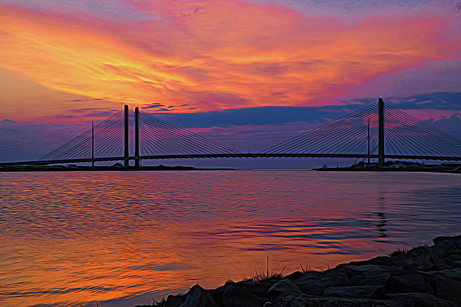 Indian River Bridge Expressionism Sunrise Photograph by Bill Swartwout