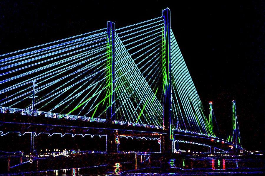 Indian River Bridge Night Abstract Photograph by Bill Swartwout