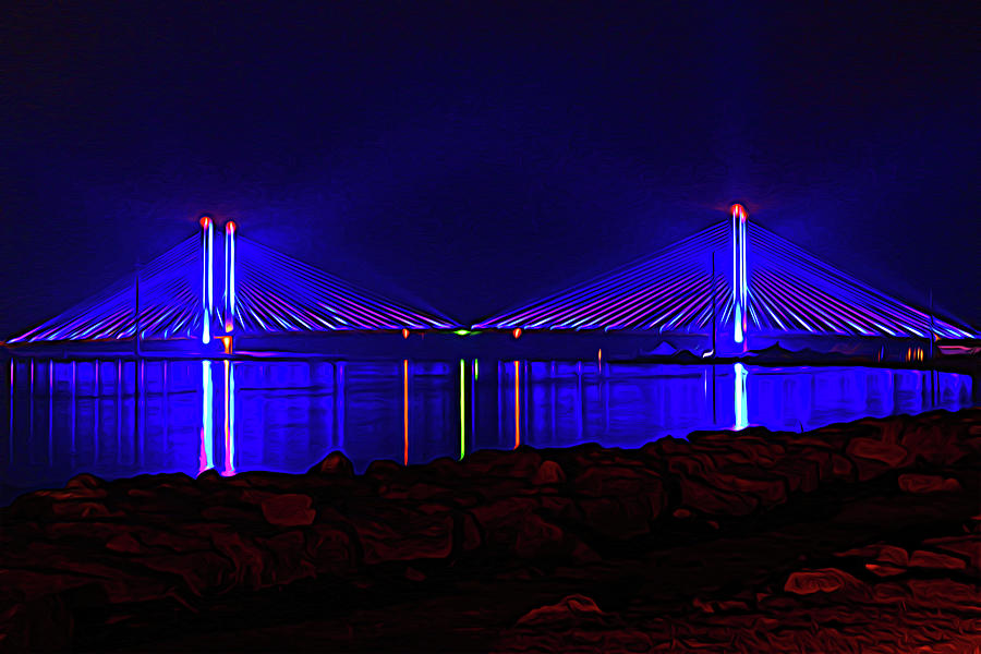 Indian River Bridge Night Expressionism Photograph by Bill Swartwout