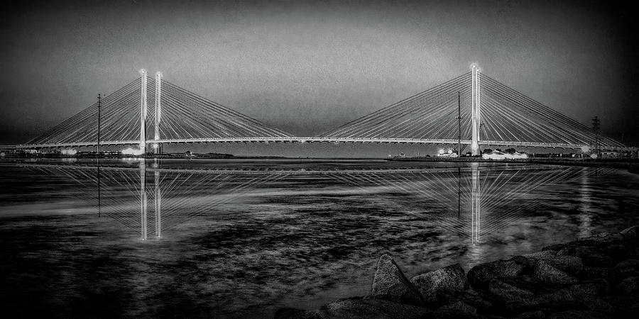Indian River Bridge Twilight Panorama Monochrome Photograph by Bill Swartwout