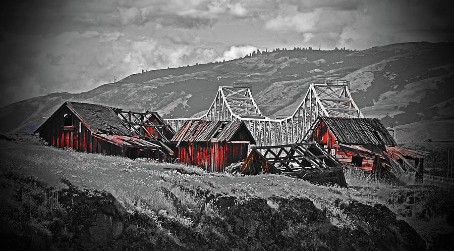 Indian Village And The Dalles Bridge Digital Art by Fred Loring