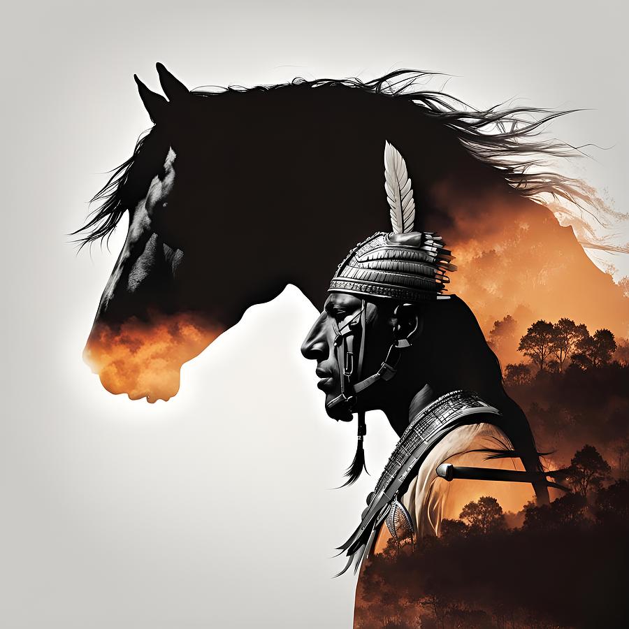 Indian Warrior and His Horse Digital Art by Michael Moriarty Indian Warrior and His Horse Digital Art by Michael Moriarty