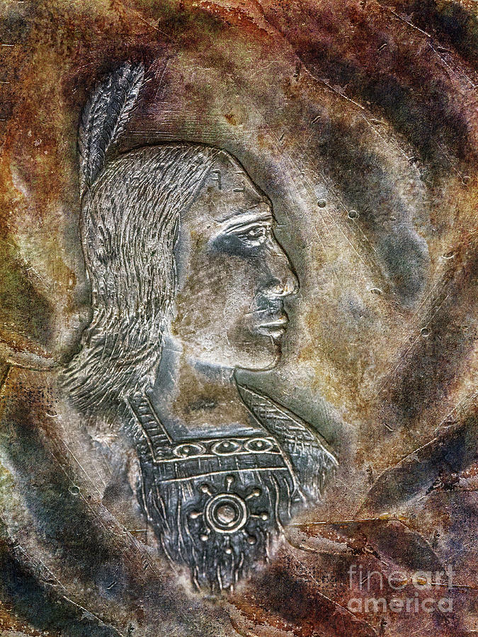 Indian Warrior Profile In Metal Digital Art