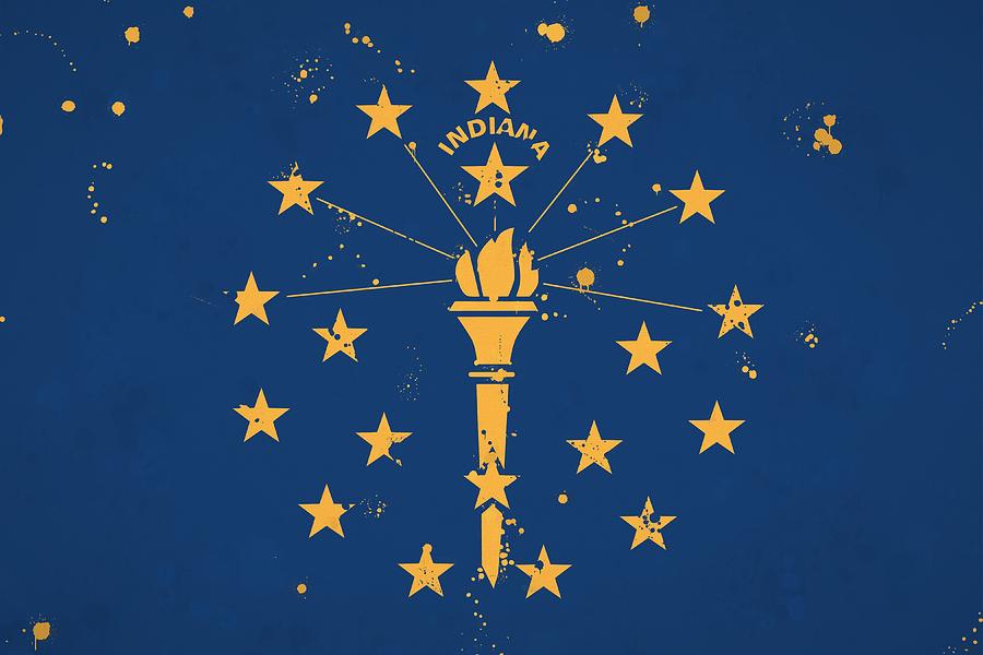 Indiana State Flag Paint Splatter Painting by Dan Sproul