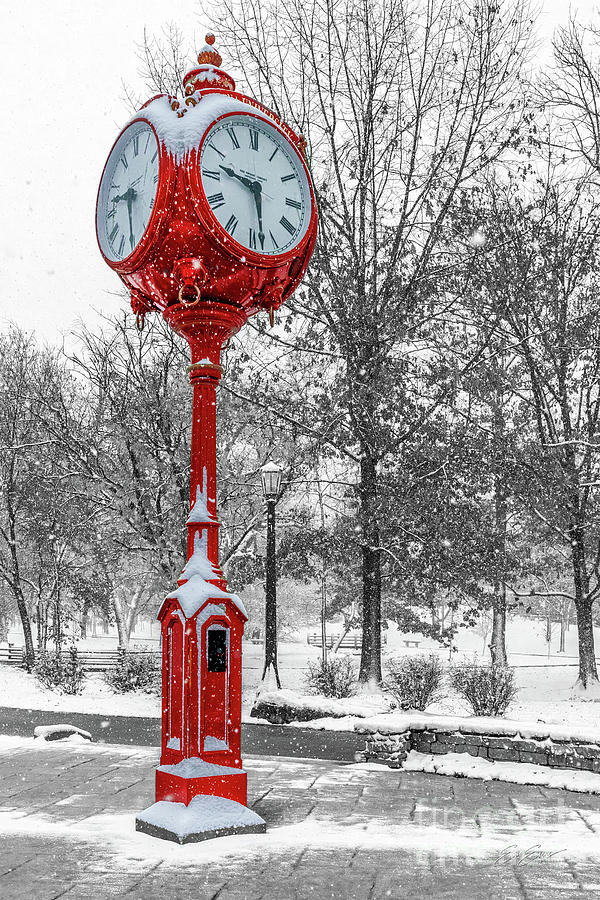 Indiana University Big Red Clock Autumn Snow Storm Black White and Color Photograph by Aloha Art
