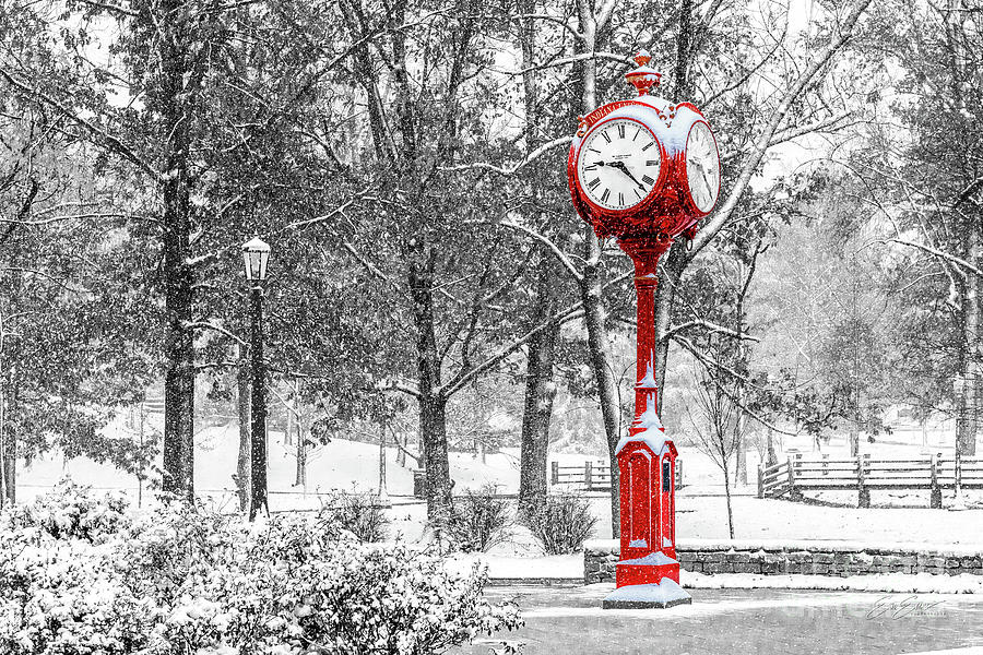 Indiana University Big Red Clock Autumn Snow Storm Wide Black White and Color Photograph by Aloha Art