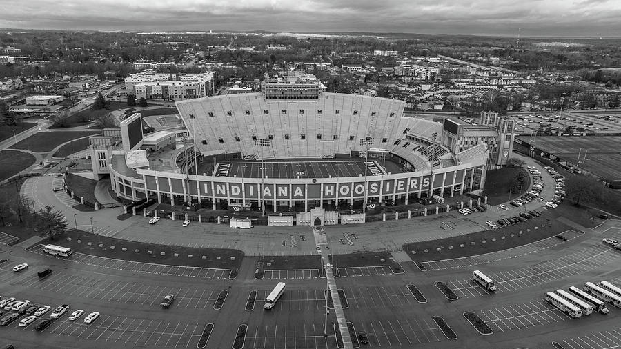Indiana University Memorial Stadium Aerial Black and White 2 Photograph by John McGraw