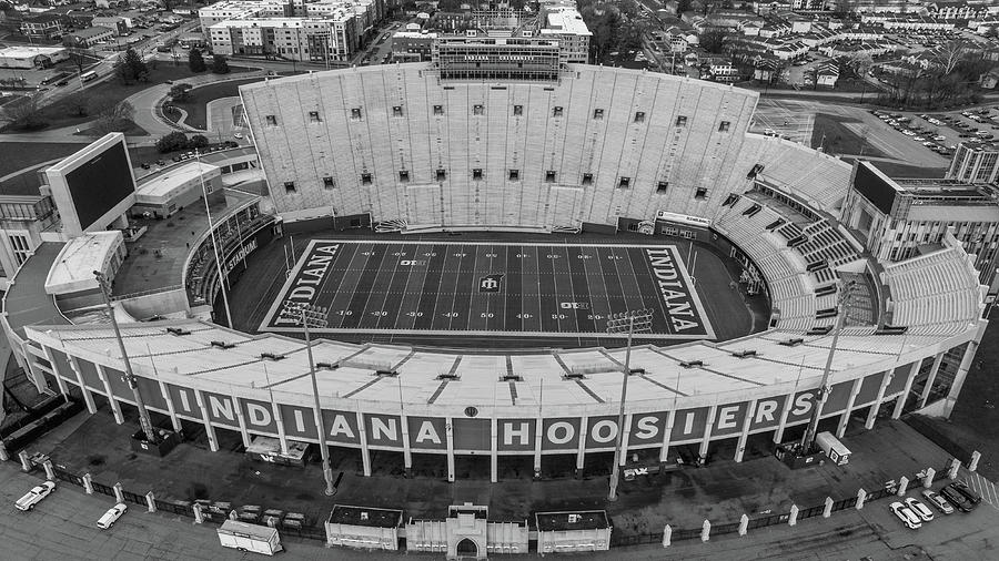 Indiana University Memorial Stadium Aerial Black and White side Photograph by John McGraw