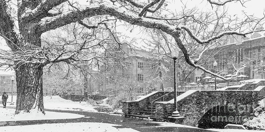 Indiana University Memorial Union Snow Storm Black and White 2 to 1 Ratio Photograph by Aloha Art