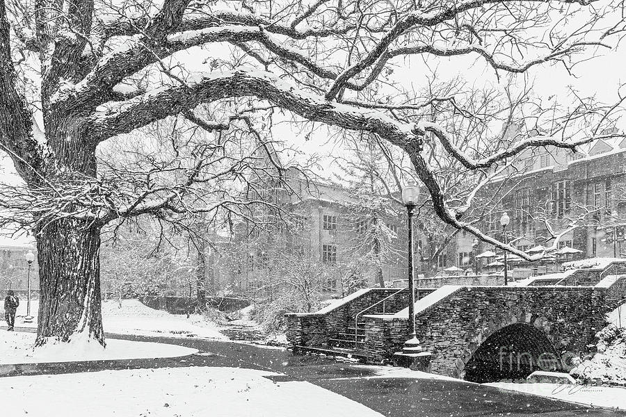 Indiana University Memorial Union Snow Storm Black and White Photograph by Aloha Art
