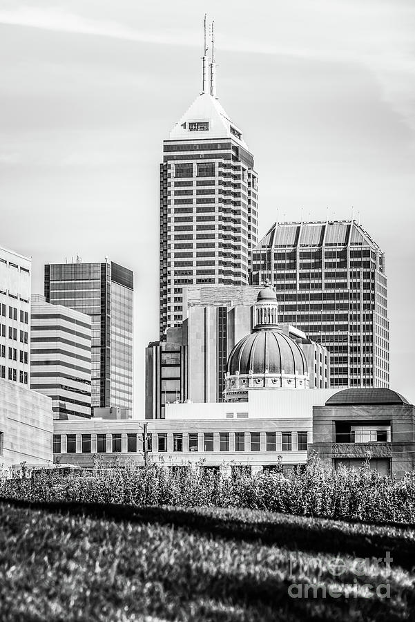 Indianapolis Cityscape Downtown City Buildings Black and White P Photograph by Paul Velgos