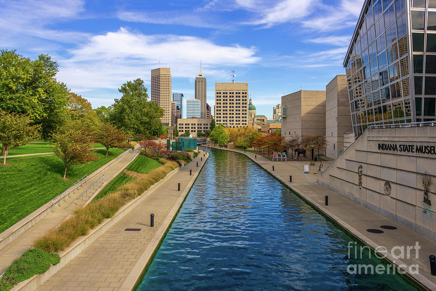 Indianapolis Indiana Skyline and Central Canal Walk Photo Photograph by Paul Velgos