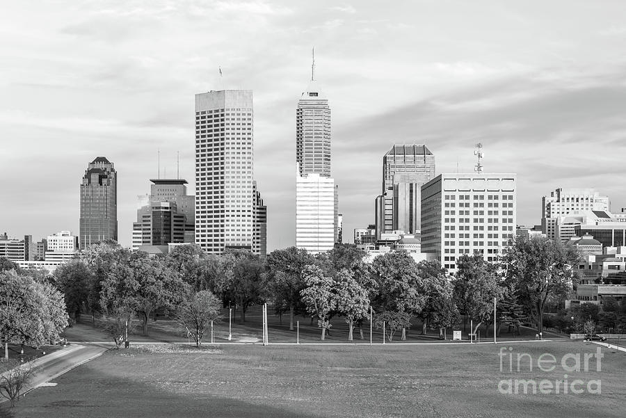 Indianapolis Indiana Skyline and Military Park Black and White P Photograph by Paul Velgos