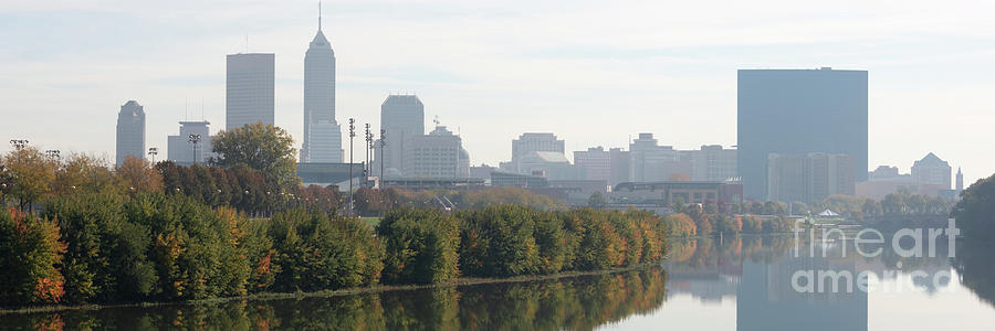 Indianapolis Indiana Skyline and White River Panoramic Photo Photograph by Paul Velgos