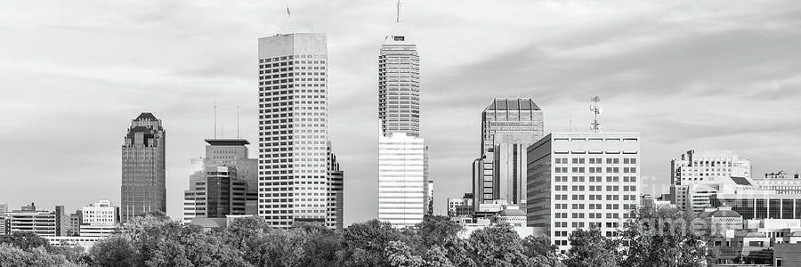 Indianapolis Indiana Skyline Black and White Panorama Picture Photograph by Paul Velgos