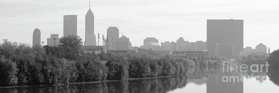 Indianapolis Indiana Skyline White River Black and White Panoram Photograph by Paul Velgos