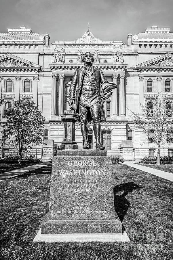 Indianapolis Indiana Statehouse George Washington Statue Black a Photograph by Paul Velgos
