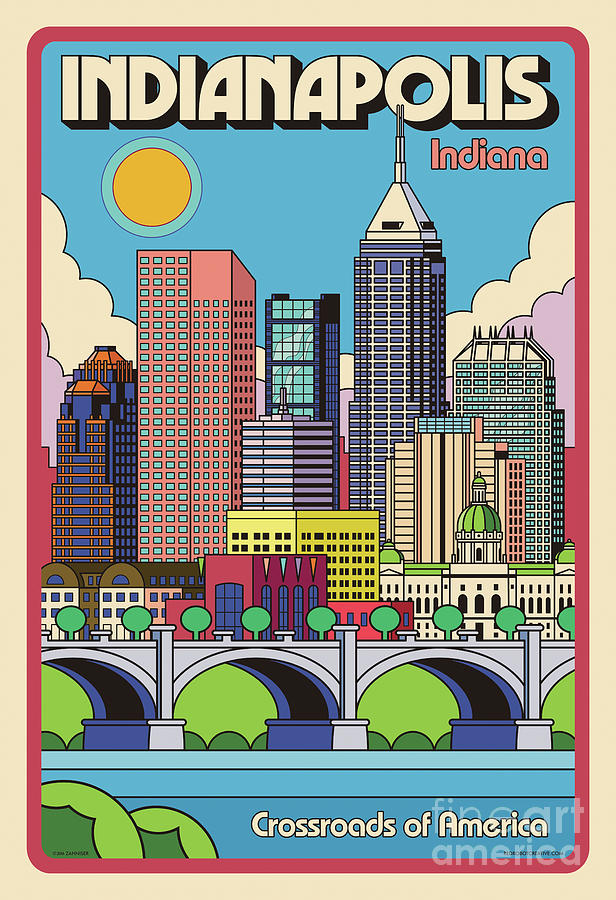 Indianapolis Pop Art Travel Poster Digital Art by Jim Zahniser