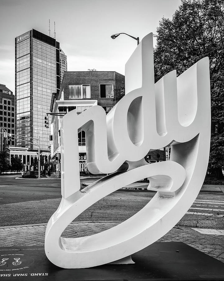 Indianapolis Script Sign - Black And White Edition Photograph by Gregory Ballos
