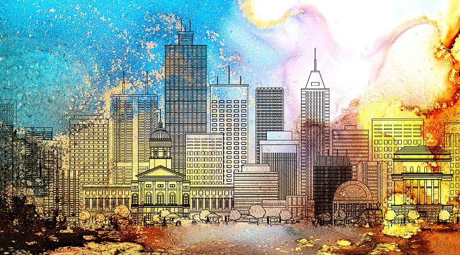 Indianapolis Skyline 01 Painting by Miki De Goodaboom