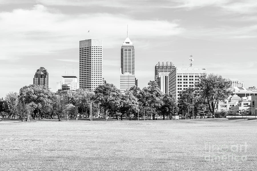 Indianapolis Skyline and Military Park Black and White Photo Photograph by Paul Velgos