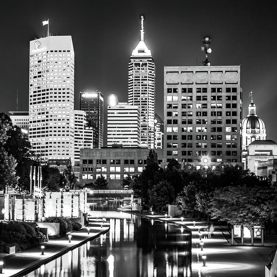 Indianapolis Skyline Lights - Square Monochrome Edition Photograph by Gregory Ballos