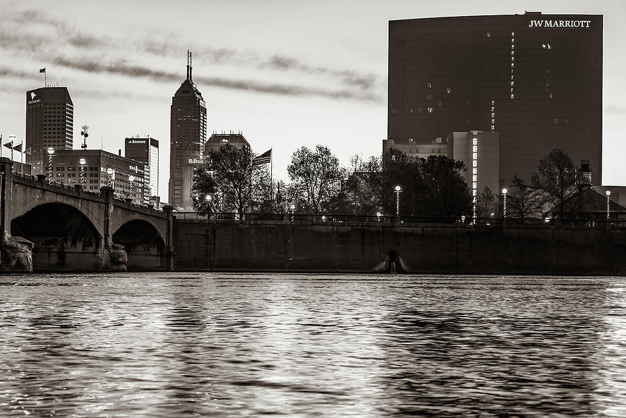 Indianapolis Skyline Over The White River In Classic Sepia Photograph by Gregory Ballos
