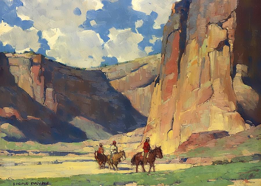 Indians Riding Through Canyon de Chelly Digital Art by Edgar Payne