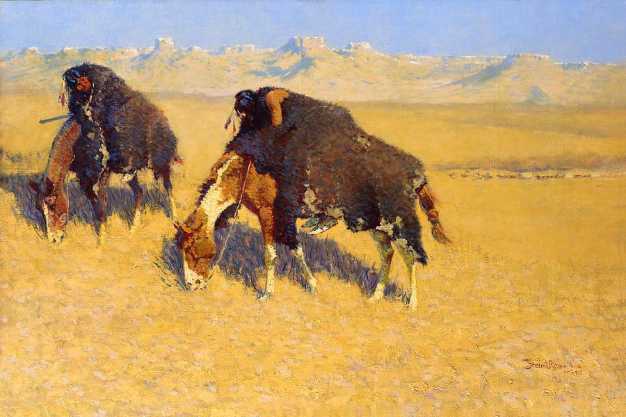 Indians Simulating Buffalo by Frederic Remington 1908 Painting by Movie Poster Prints