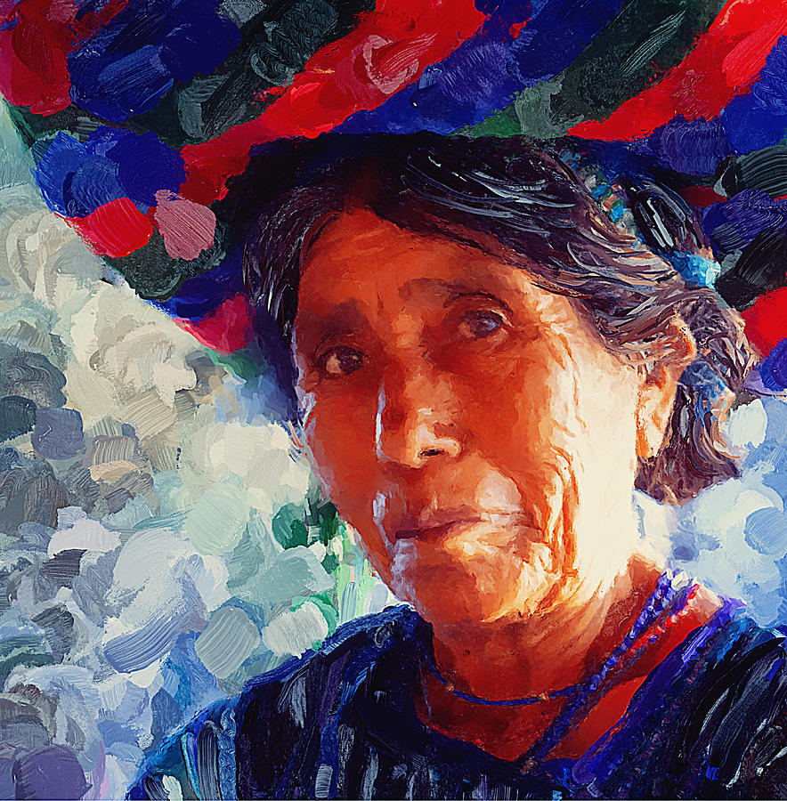 Indigenous craft vendor portrait Guatemala Mixed Media by Tatiana Travelways