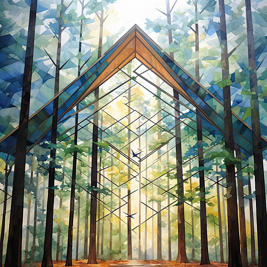 Indigo Ambiance in the Forest - Blue and Green Art Painting by Lourry Legarde