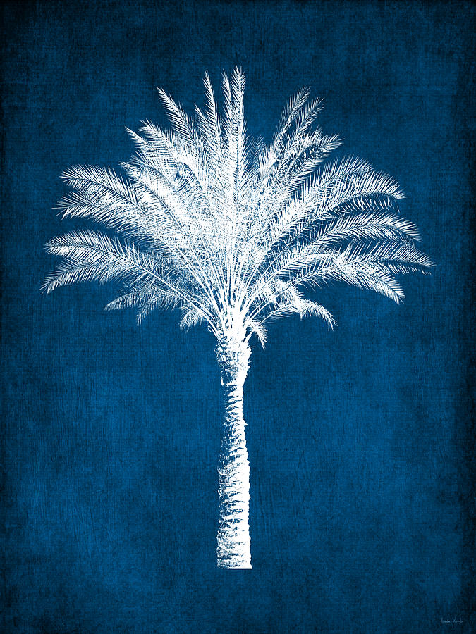 Indigo and White Tall Palm Tree- Art by Linda Woods Mixed Media by Linda Woods
