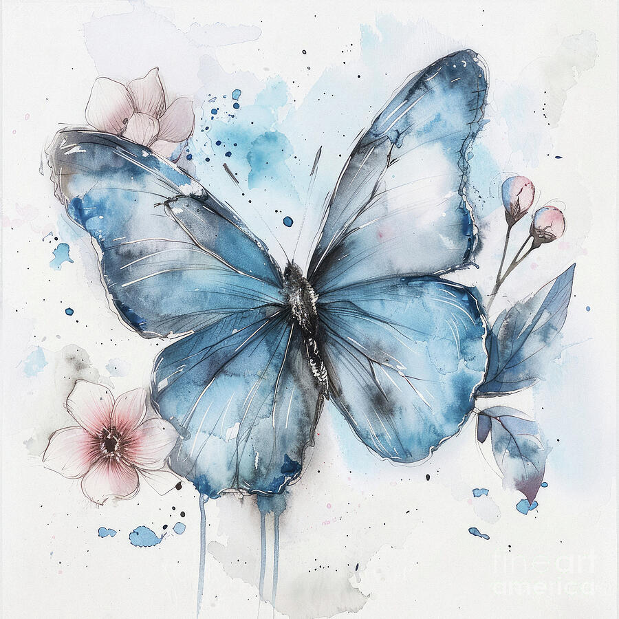 Indigo Blue Butterfly Painting by Tina LeCour