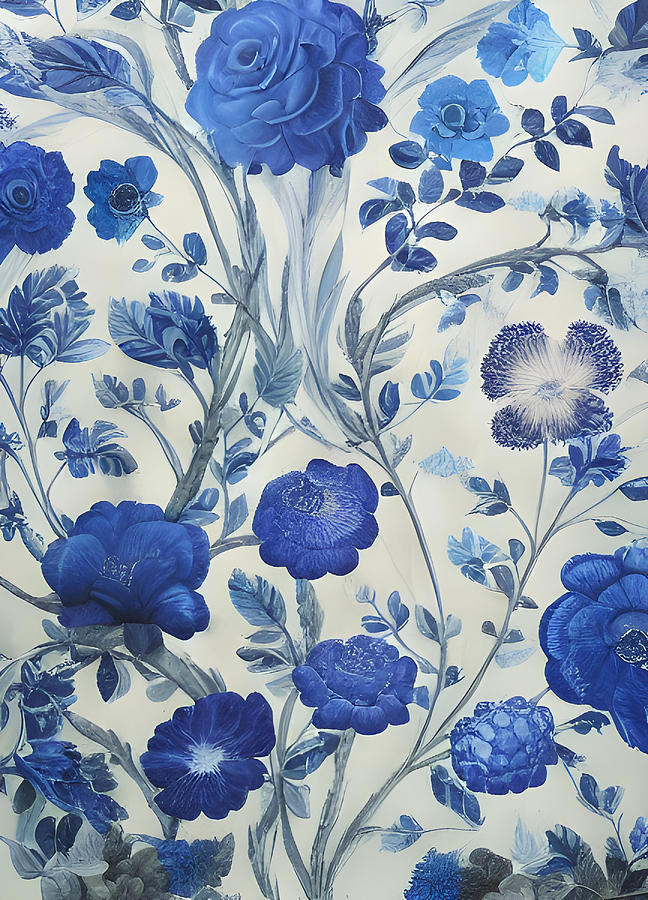 Indigo Blue Floral Digital Art by Bonnie Bruno