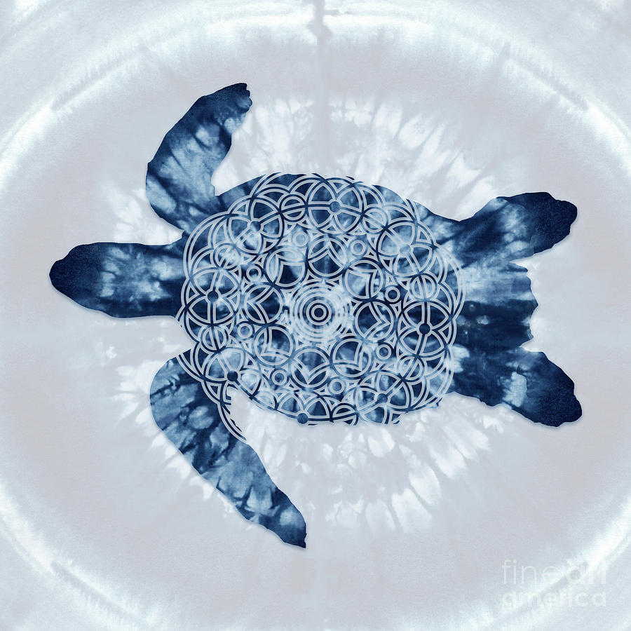 Indigo Blue Loggerhead Sea Turtle Mandala Painting by Tina Lavoie