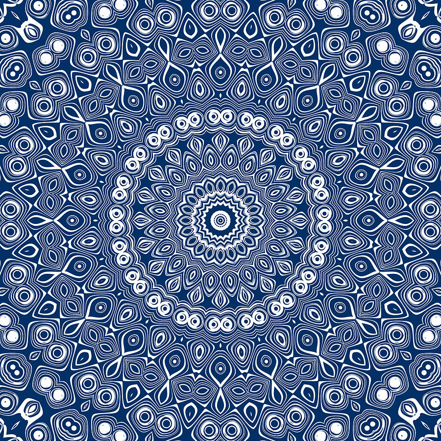 Indigo Blue Mandala Kaleidoscope Medallion Flower Digital Art by Mercury McCutcheon