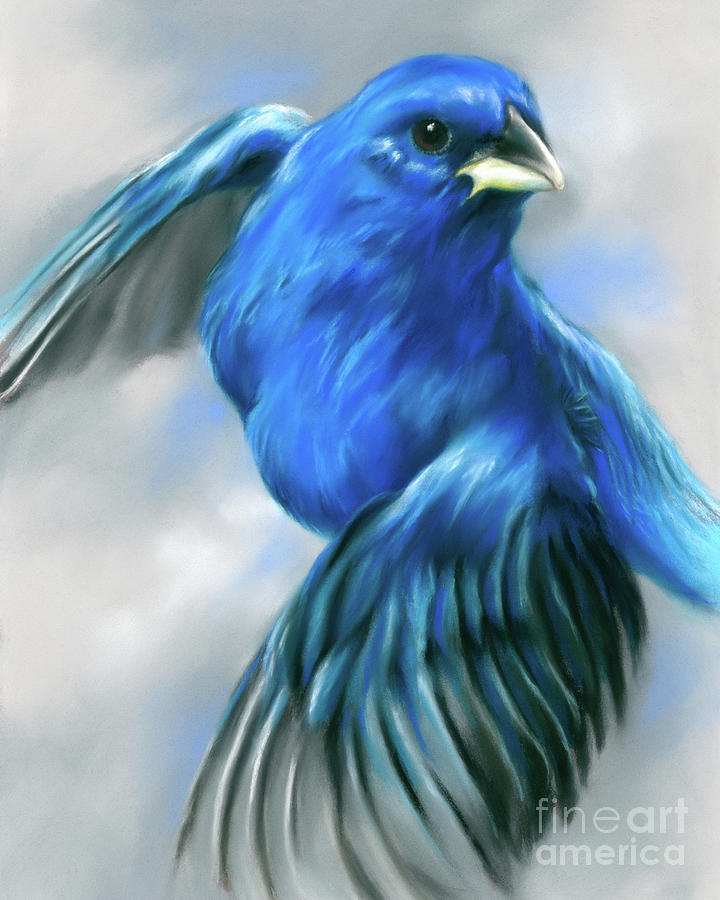 Indigo Bunting in Flight Painting by MM Anderson