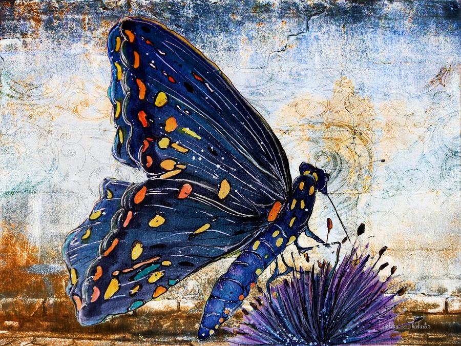 Indigo Butterfly Mixed Media by Barbara Chichester