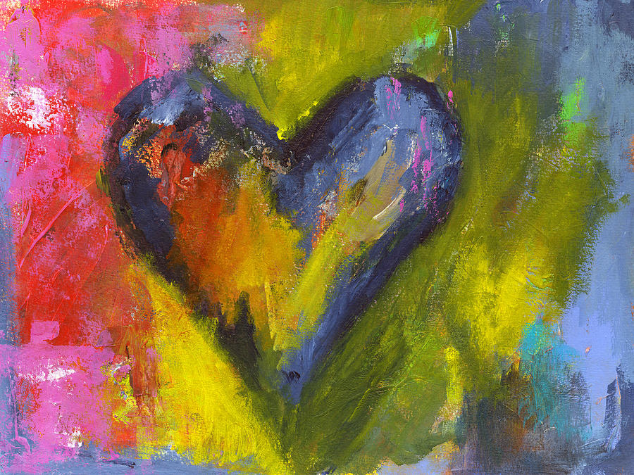 Indigo heart abstract Painting by Karen Kaspar