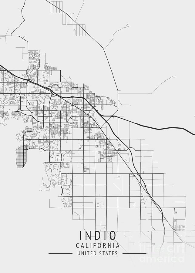 Indio California US Gray City Map Digital Art by Tien Stencil Fine