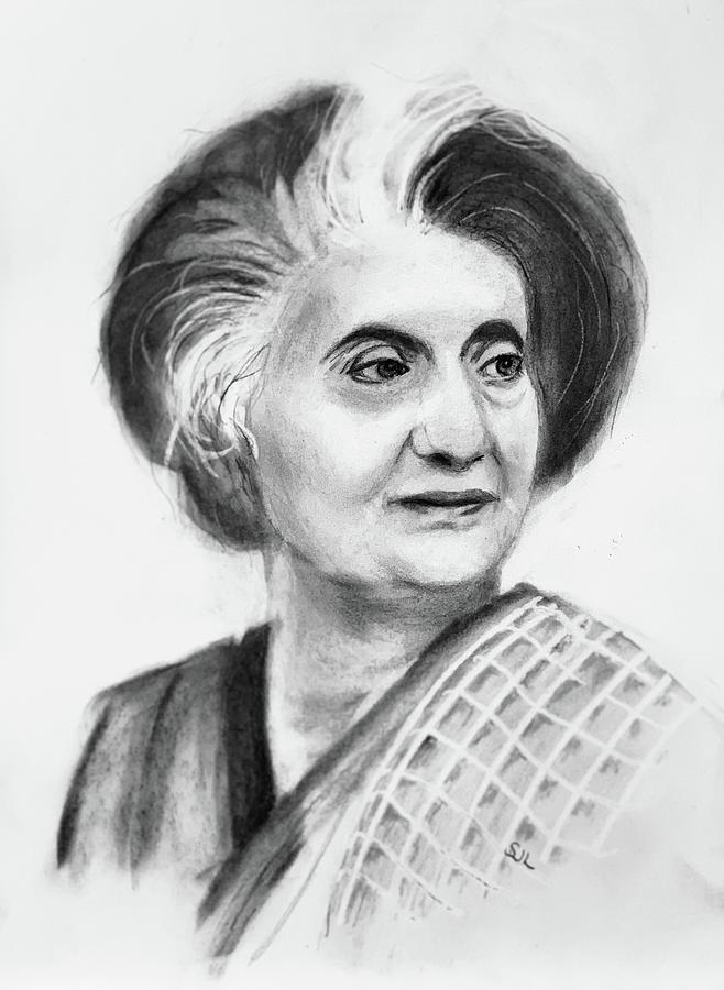 Vintage Indira Gandhi Painting Pencil Sketch Drawing Indian Politician  Prime Min | eBay