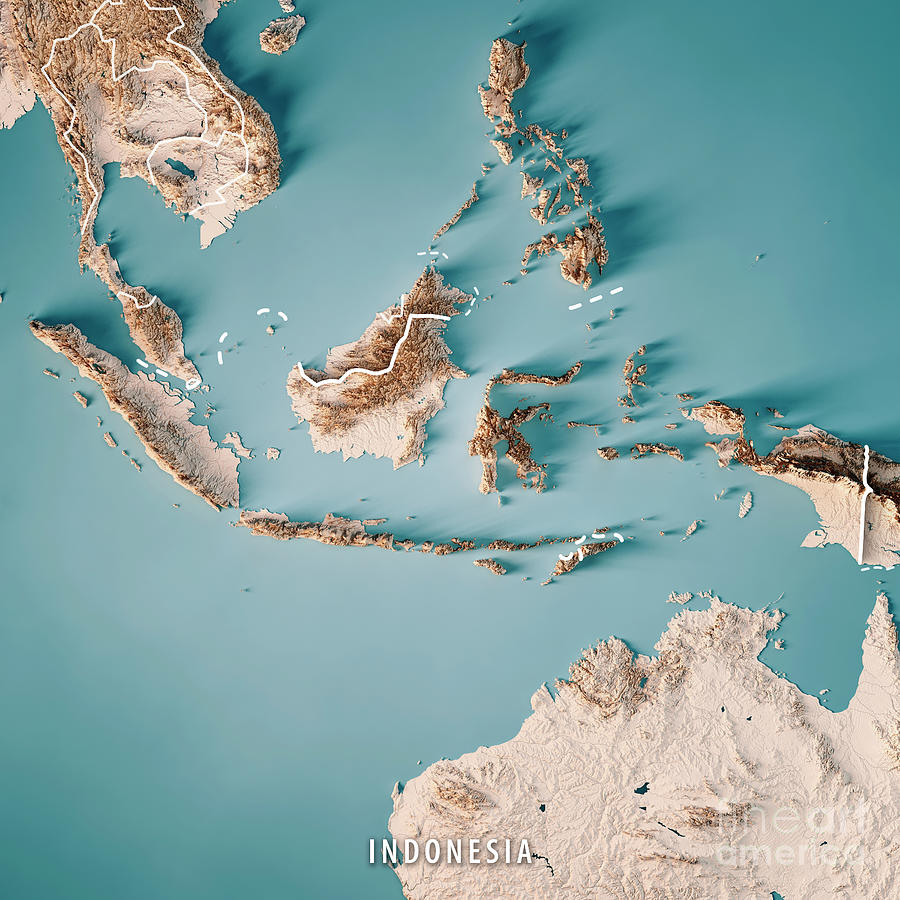 Indonesia 3d Render Topographic Map Neutral Border Digital Art By Frank Ramspott Pixels Merch 4449