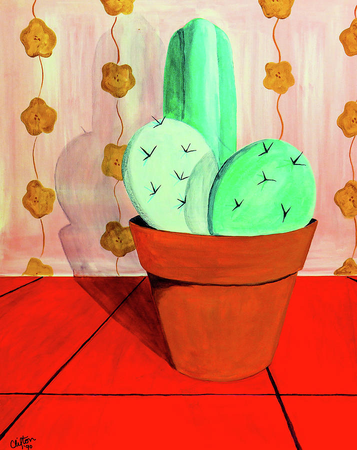 Indoors Cactus Painting by Ted Clifton