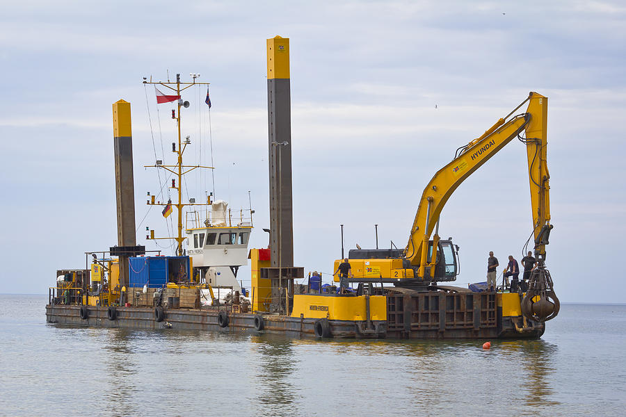 Industrial Barge with an Excavator on the Sea Photograph by ewg3D