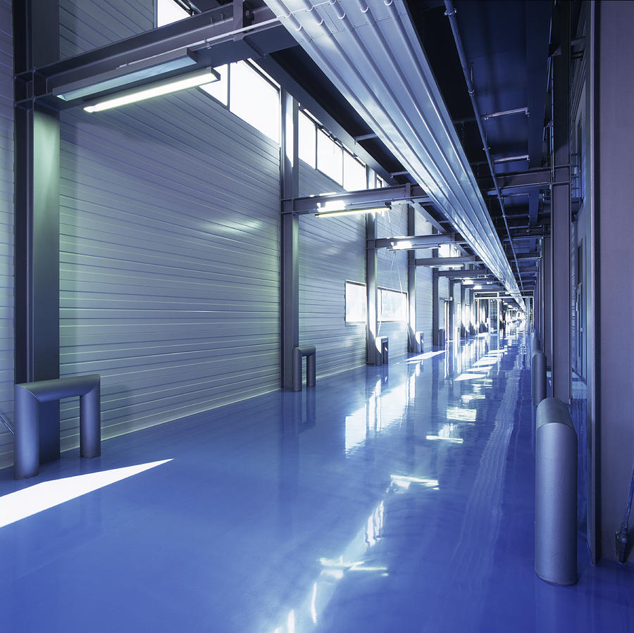 Industrial building floor in blue Photograph by Clu